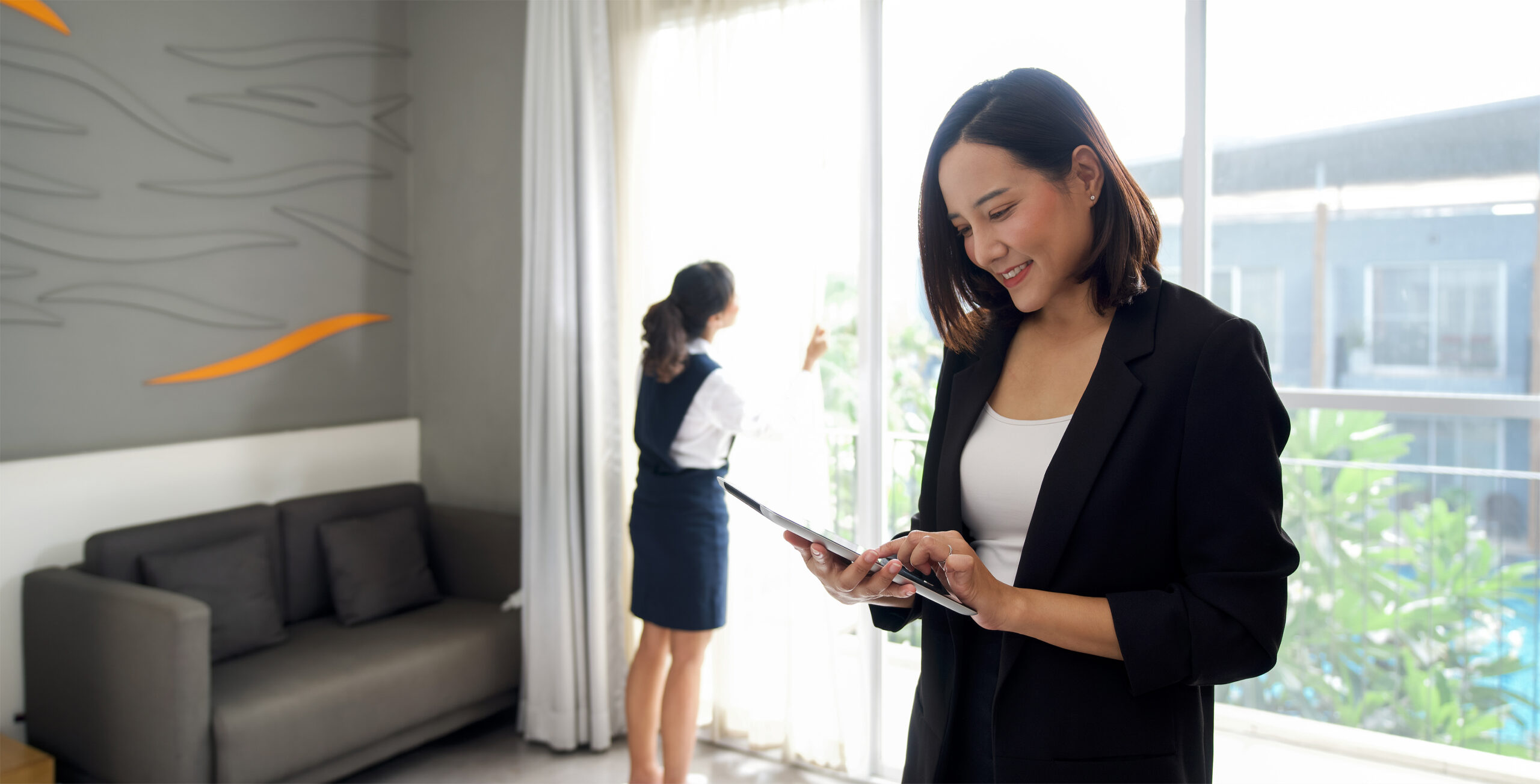 Women working at a hotel management company