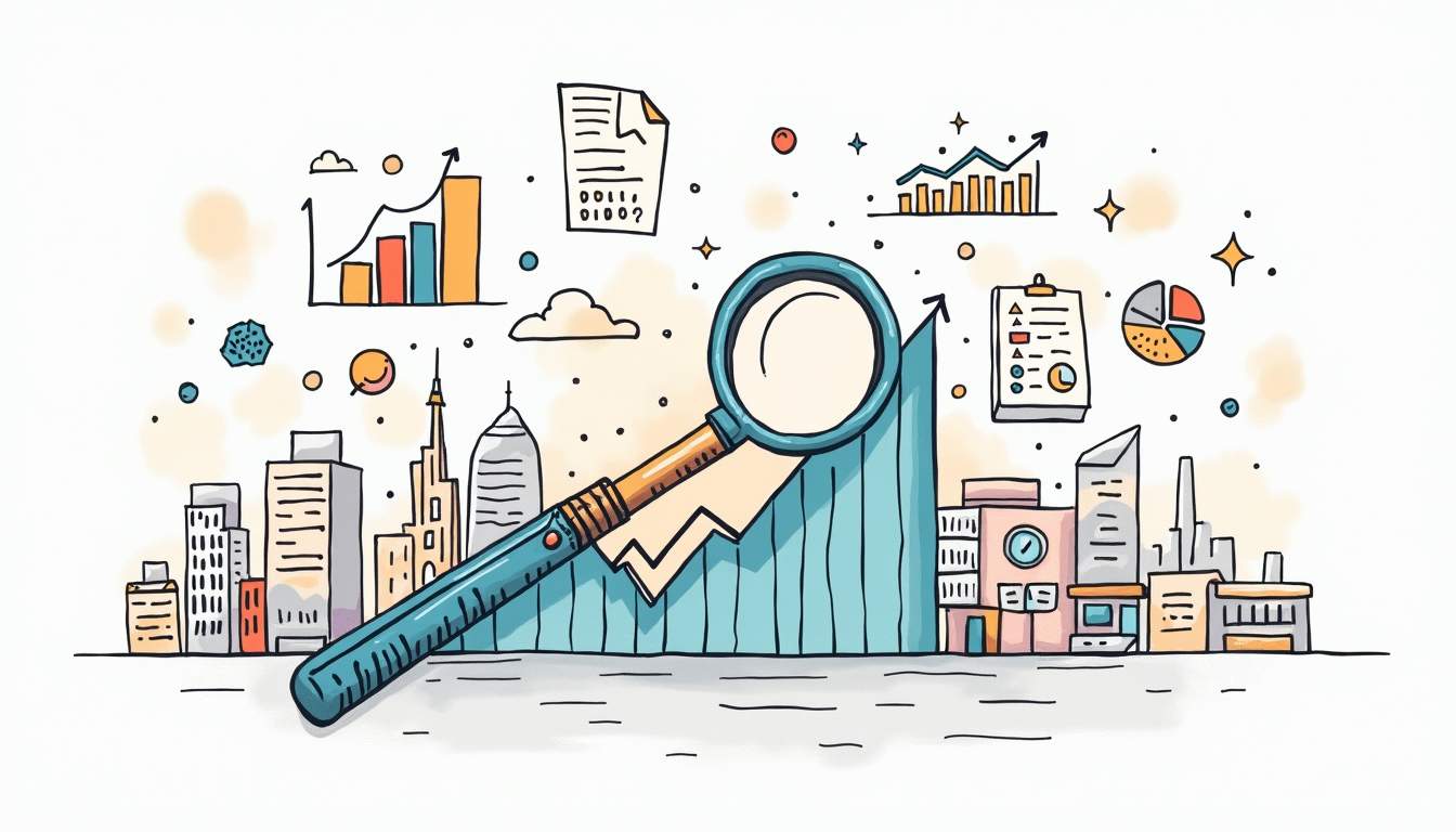 An engaging visual representation of a magnifying glass overlaid on a graph with upward trends