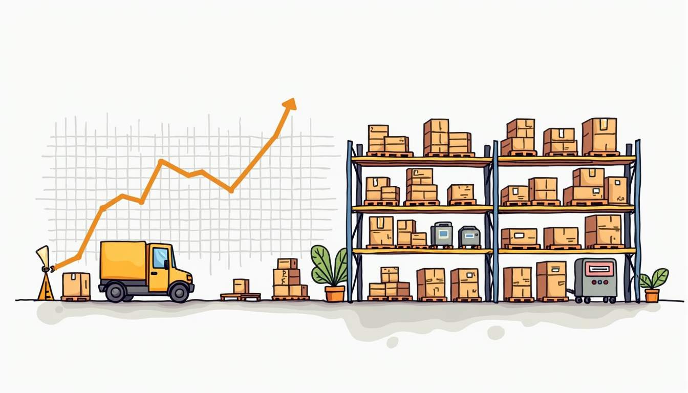 An organized warehouse with shelves filled with various inventory items