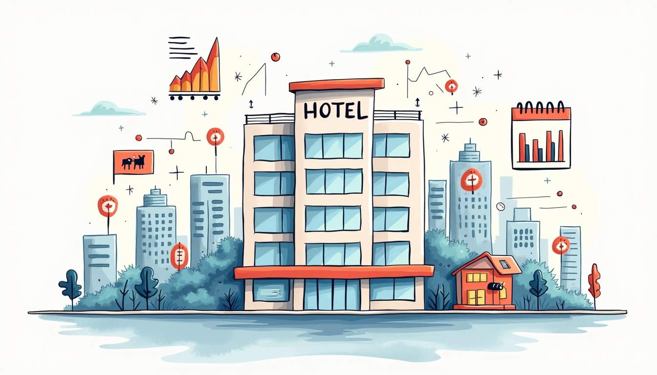 A hotel with a digital booking interface prominently displayed