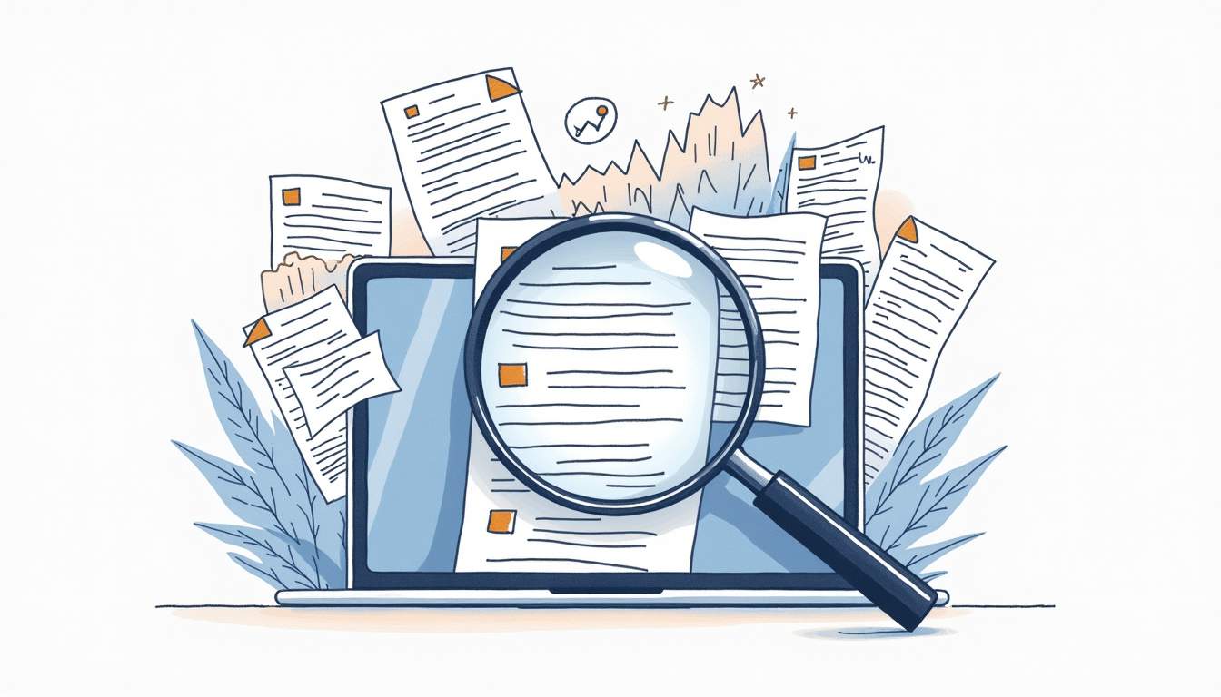 A magnifying glass hovering over a collection of diverse customer feedback forms